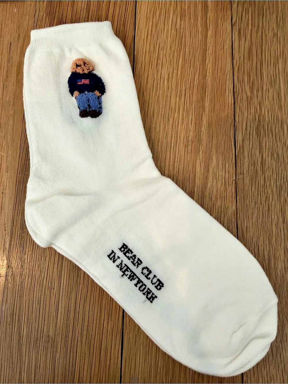 Embroidered Bear Socks in White